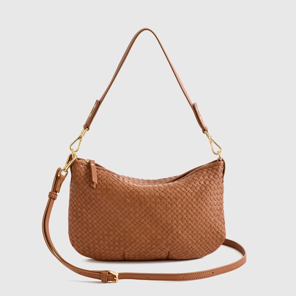 Quince Woven Leather Shoulder Bag in Cognac Brown